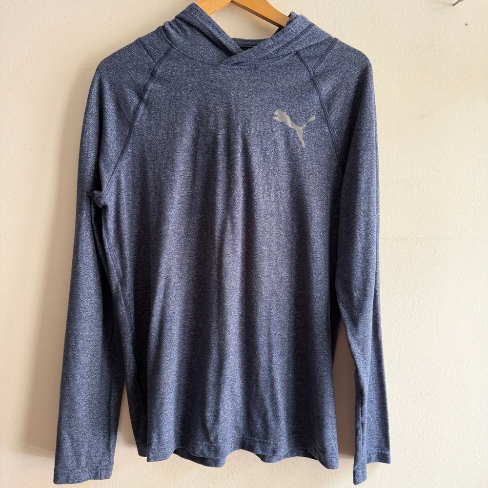 Puma Active Training Hoodie Heathered Raglan Navy Blue Large